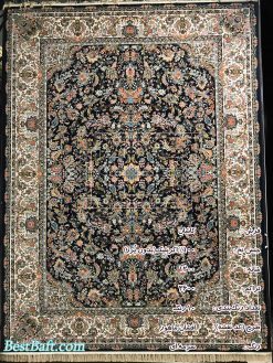 فرش کاشان افشان ماهور سرمه ای 1200 شانه