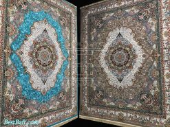 فرش کاشان صنم آبی فیروزه ای 1200 شانه