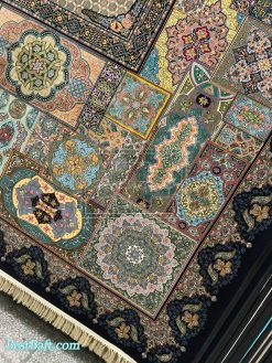 فرش کاشان کتیبه سرمه ای 1200شانه