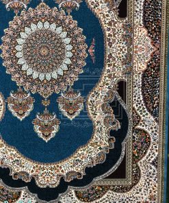 فرش کاشان کهربا آبی فیروزه ای 700 شانه