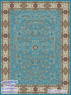 فرش مشهد 1200 شانه آبی فیروزه ای رنگ کد 802012