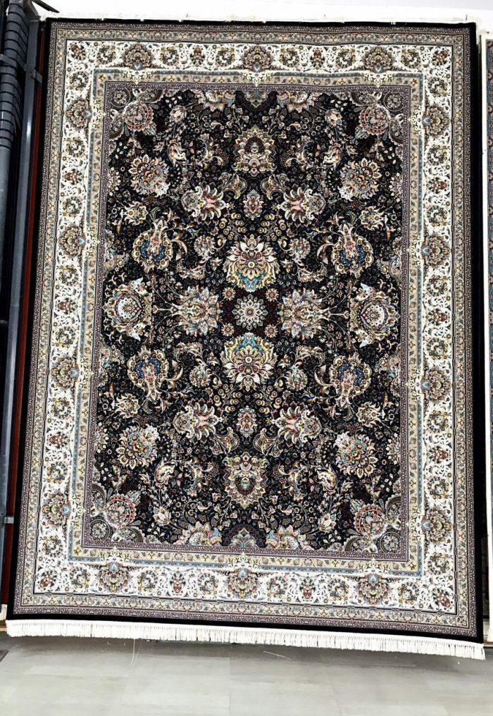 فرش کاشان طرح افشان سرمه ای 700 شانه تراکم 2550