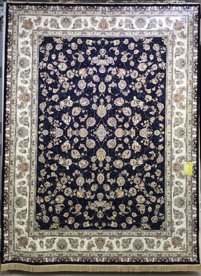 فرش کاشان طرح افشان سرمه ای ۱۲۰۰ شانه تراکم ۳۶۰۰