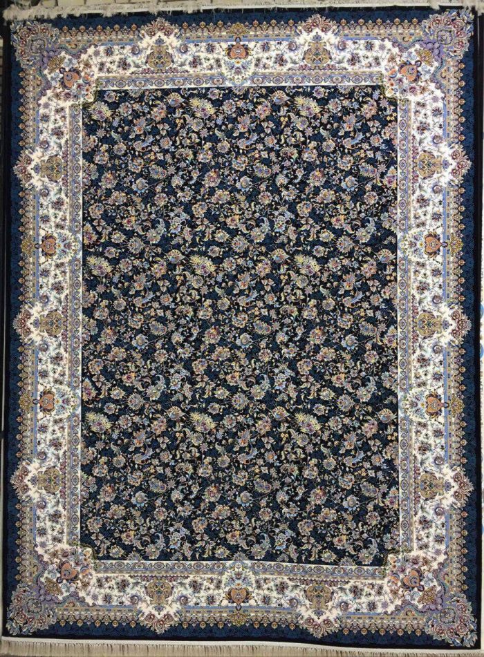 فرش کاشان طرح افشان سرمه ای ۱۲۰۰ شانه تراکم ۳۶۰۰