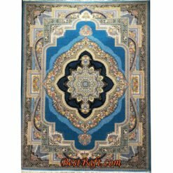 فرش کاشان باغ معلق ۷۰۰ شانه آبی فیروزه ای
