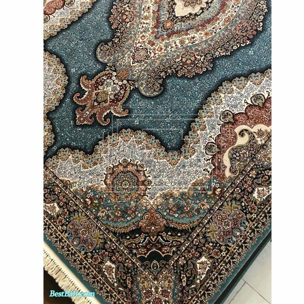 فرش زمرد مشهد ۷۰۰ شانه کد ۲۵۰۱۸ آبی فیروزه ای - تصویر 3