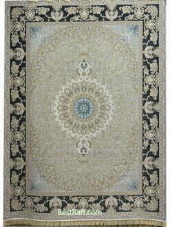 فرش مشهد ۱۲۰۰ شانه طرح ۸۰۳۴۳۸ نقره ایی گلبرجسته